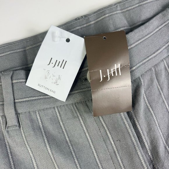 J. Jill Womens Linen Stretch Cropped Pants Gray Stripe High Rise Pockets 14 New - Picture 10 of 12